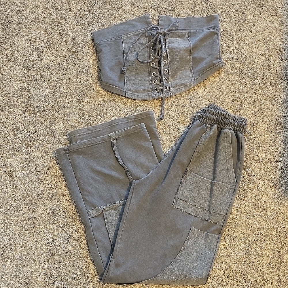 Fashion Nova Gray Wide Leg Pants & Corset Set